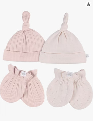Just Born Baby Girl Caps & Mittens Set, 4-Piece (0-6 Months)