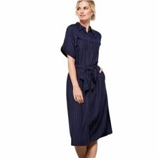Cremieux Claudia Stripe Midi Shirt Dress Blue Size 4 Belted
