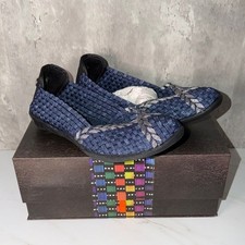 NEW Bernie Mev braided catwalk pewter jeans Blue Woven Slip-On Shoes