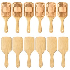 12 Pcs Hair Brush Bulk Natural Wooden Paddle Brush Scalp Massage Bristles Ant...