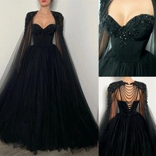 Gothic Black Wedding Dresses With Cape Applique Beaded Plus Size Bridal Gowns
