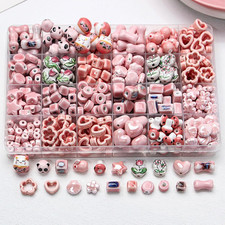 30Pcs Pink Ceramic Beads,Chinese Special Porcelain Beads,Animal Shape Ceramic Be