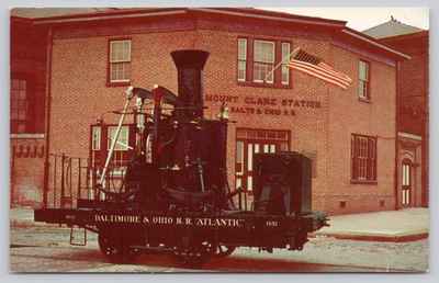 #ad 1832 Bamp;O Atlantic Steam Locomotive Mount Clare Station Baltimore Postcard $4.75