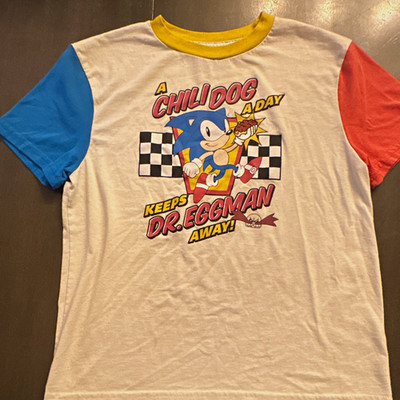 SEGA Sonic the Hedgehog Boys White Colorblock T-Shirt Size S Tagless Crew Neck