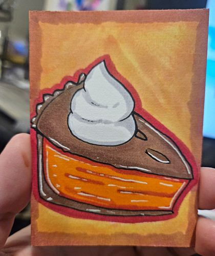 prismpone Pumpkin Pie Original Signed Miniature Ink on Paper ACEO