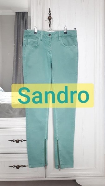 Women Sandro Paris Jeans Green Cotton 25 / XS