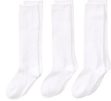Jefferies L33251 Girl's 3-Pack White Seamless Cotton Knee High Socks Size M 12-6