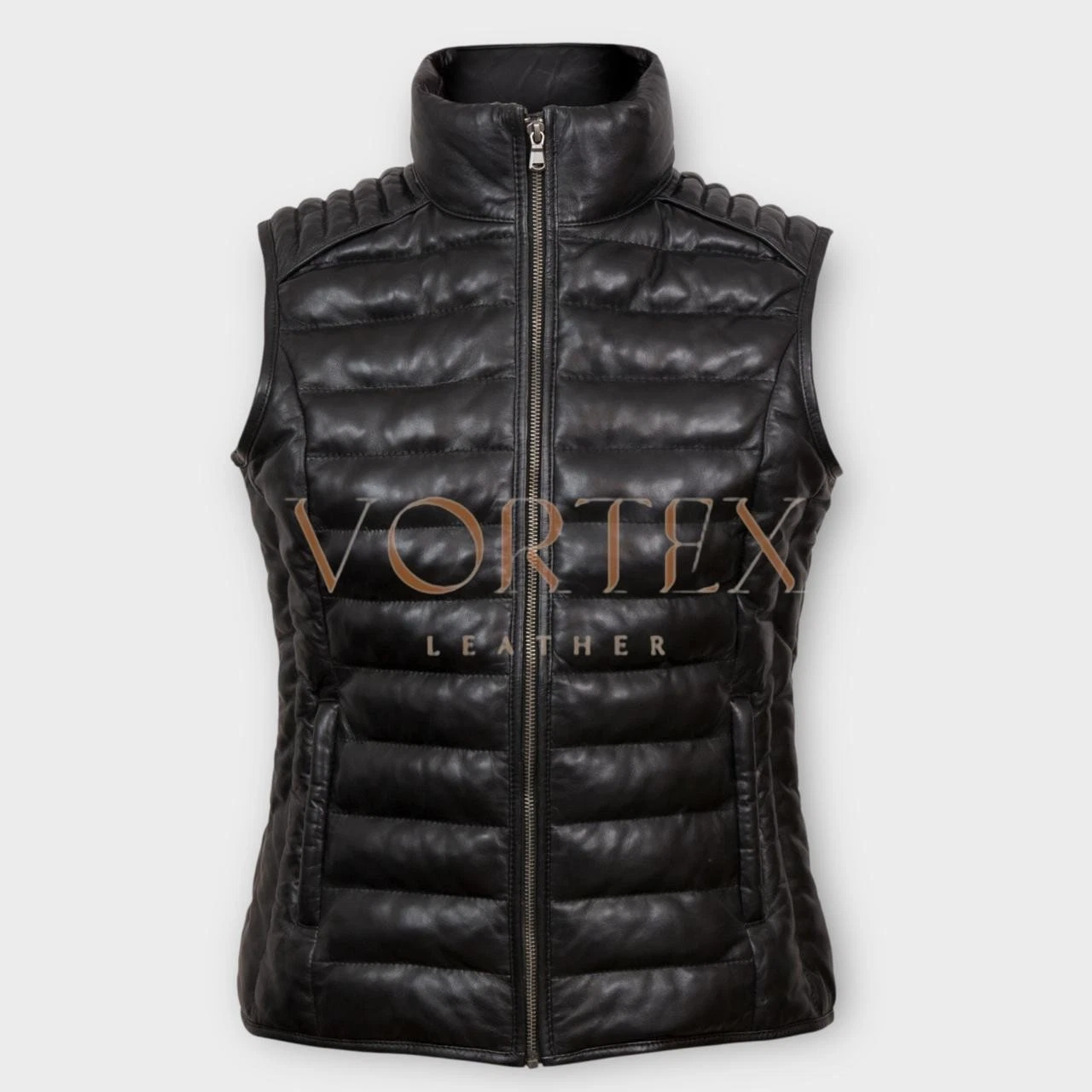 Men’s Black Leather Puffer Vest – Genuine Lambskin Leather | Sleeveless Quilted