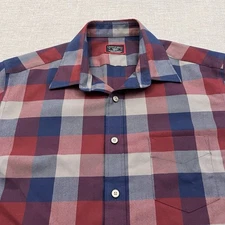 Untuckit Shirt Mens Medium Slim Fit Red Plaid Long Sleeve Plemonte Stretch
