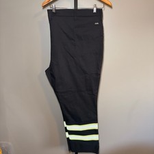 Men's Cintas Black Work Pants Waist 52 with Yellow Reflective Stripes