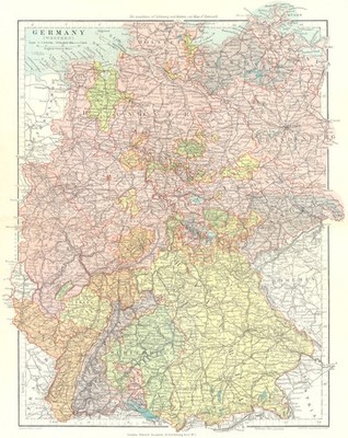 WESTDEUTSCHLAND. Inkl. Elsass Lothringen. Bayern Hannover &c. STANFORD 1906 Karte