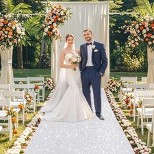 Silver Carpet Aisle Runner for Wedding Ceremony 2 ft x15 ft Sparkly Sequin We...