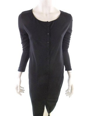 ZANZEA Damen Hemdblusenkleid Gr. M Schwarz Langer Ärmel Midi Runder Ausschnitt