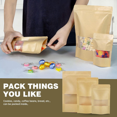 120pcs 3.5''x5.5'' Kraft Bags with Window Zipper Lock Stand Up Bulk Pouches Res...