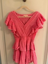 LoveShackFancy Pink Ruffle Lace Mini Dress V Neck Flutter Sleeve XS