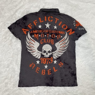 Affliction Men s Size M Medium American Customs Polo Shirt Skull Grunge Punk