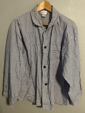 Vintage Christian Dior Pyjama Button Up Mens XL Blue Striped Cotton Old Money