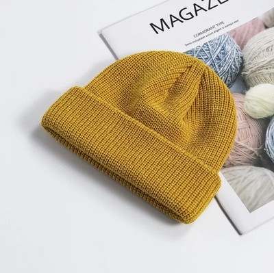 Yellow Mini Warm Hat Knit Cuff Beanie Cap Fisherman Cap Daily Ski Hat Skullcap