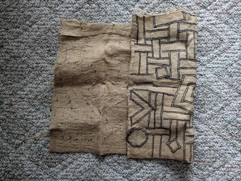 TELA DE RAFIA AFRICANA CUBA HECHA A MANO PANEL TEXTIL MONEDA KASSAI SHOOWA DR CONGO Foto 4 de 4