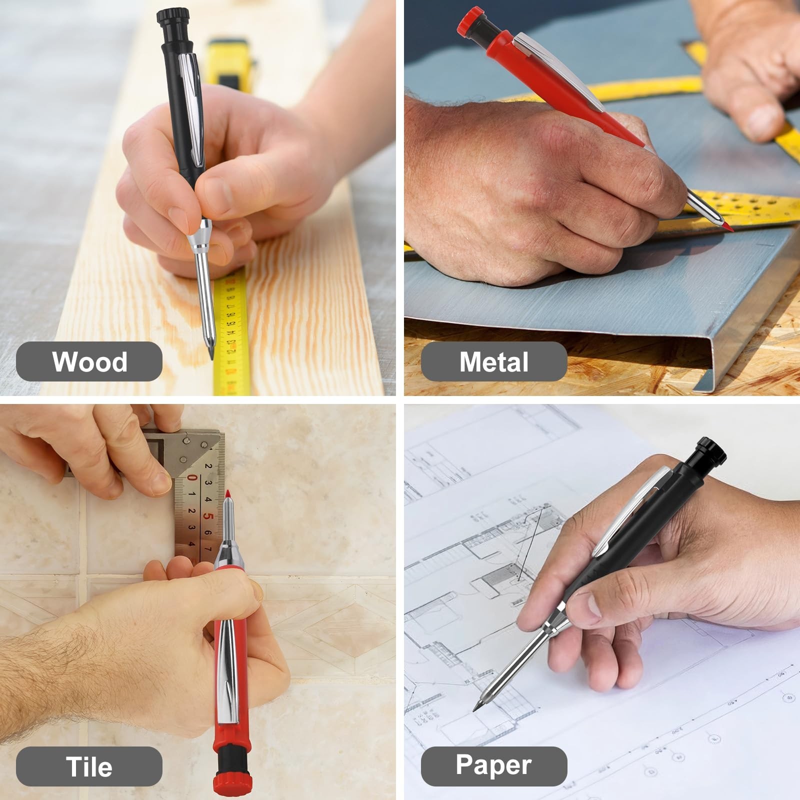 2 Pack Carpenter Pencils Mechanical Pencils with 12 Refills, Upgraded Constru...