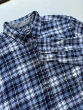 Eddie Bauer Flannel Men's Shirt Size XXL Blue White Plaid Long Sleeve Cotton