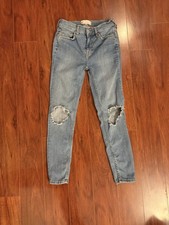 Free People Jeans Size 26 Blue Distressed Frayed Denim
