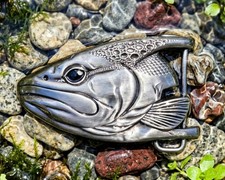 Antique Nickel Color Trout Head Belt Buckle Graywolf 3D Sculpted Fish