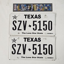 Texas License Plate Pair 🔥FREE📬🔥 Lone Star State Matching TX Tags SZV 5150