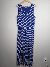 Talbots Maxi Dress Womens Medium Sleeveless Belted Striped Rayon Spandex