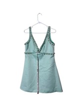 IEENA For Mac Duggal Dress Womens 10 Mint Green Beaded V Neck A-Line Mini Formal