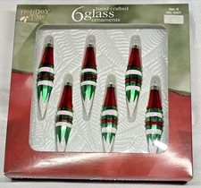 Set of 6 Hand Crafted Glass Ornaments Tear Drop Multi Color Frosted 3.5"