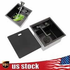 Hidden Kitchen Bar Sink Stainless Steel Sink Single Bowl w/Faucet Indoor Outdoor