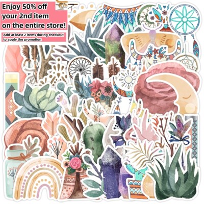 50pcs Waterproof Vinyl Stickers Retro Bohemian Fashion Luggage Phone Laptop Car