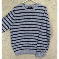 Nautica Crewneck Sweater Adult Medium Blue Striped Pullover 100 Cotton Mens NEW