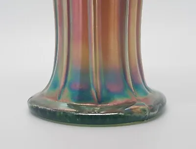 Buy Antique NORTHWOOD Carnival Glass Ribbed Squat Vase 6.5 Inch Tall Green Base