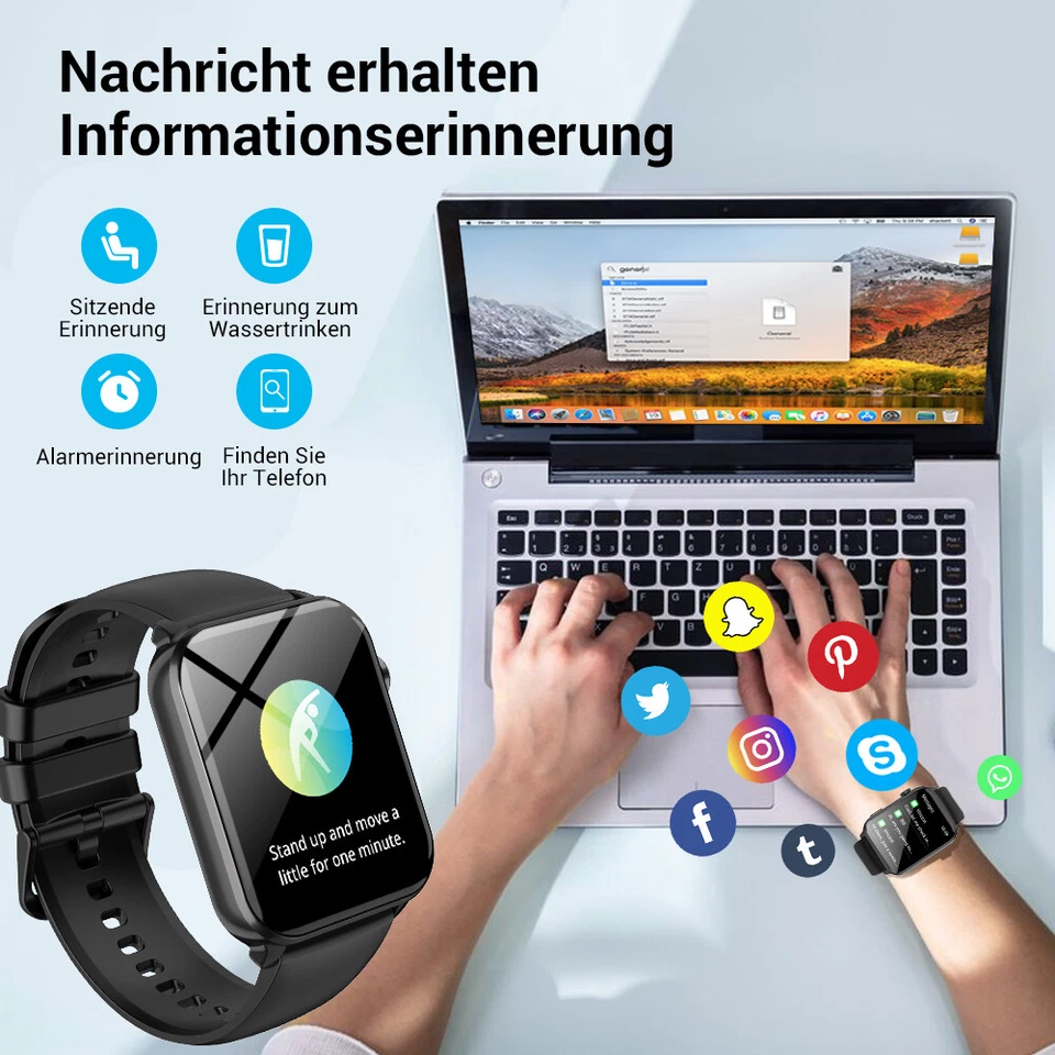 Smartwatch Damen Herren Fitnessuhr Armbanduhr mit Pulsmesser Schrittzähler Uhr - Bild 3 von 4