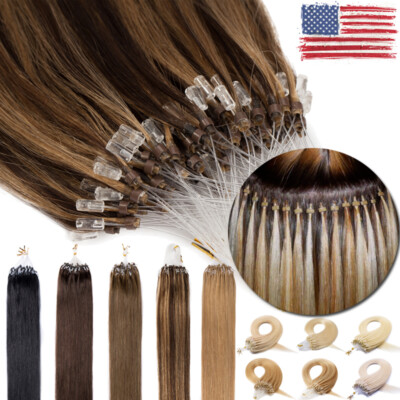 Micro Links Ring Beads Remy Real Human Hair Extensions Easy Loop Highlight P495