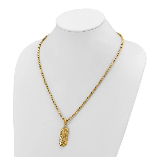 Collar de cadena de caja de acero inoxidable IP amarillo cincel de 22" con colgante de pepita Foto 3 de 4