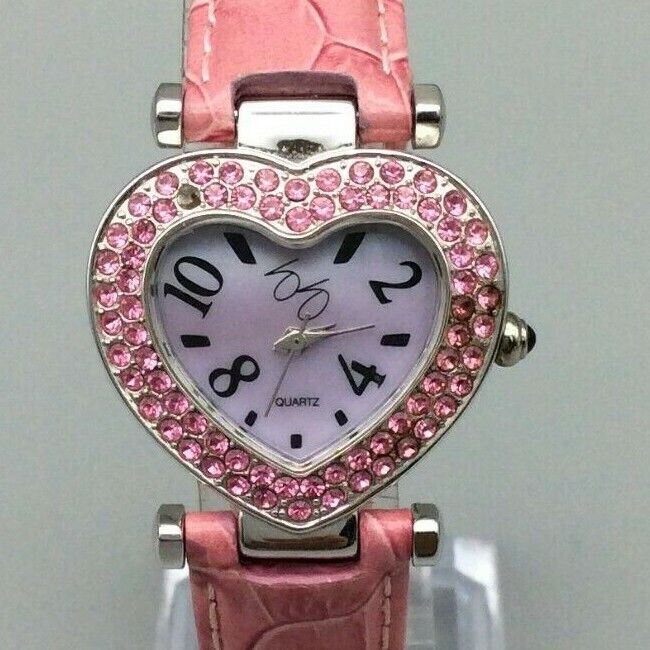 Vintage Suzanne Somers Watch Women Silver Tone Heart Dial Pink Pave New Battery 