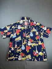 Vintage Matt Rider Hawaiian Shirt Large Blue USA Made Floral Guitar Music