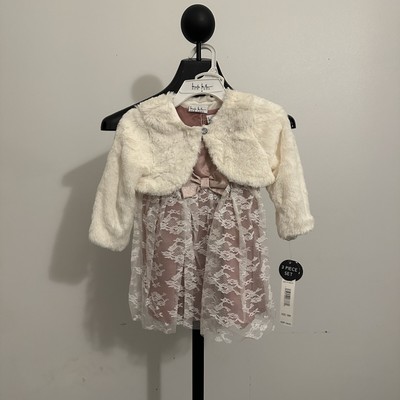 NEW NWT Nicole Miller girls size 18 months formal dress and fur shrug set PRETTY