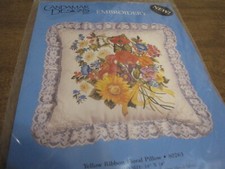 CANDAMAR DESIGNS EMBROIDERY YELLOW RIBBON FLORAL PILLOW