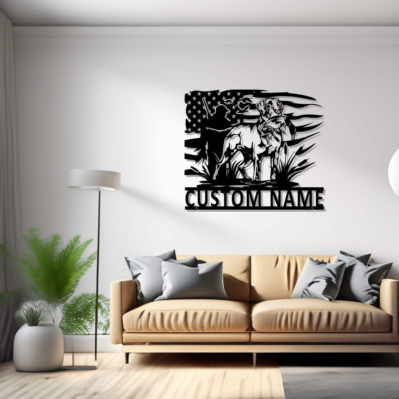 Custom US Duck Hunting Dog Metal Wall Art, Personalized Duck Hunter Name Sign De
