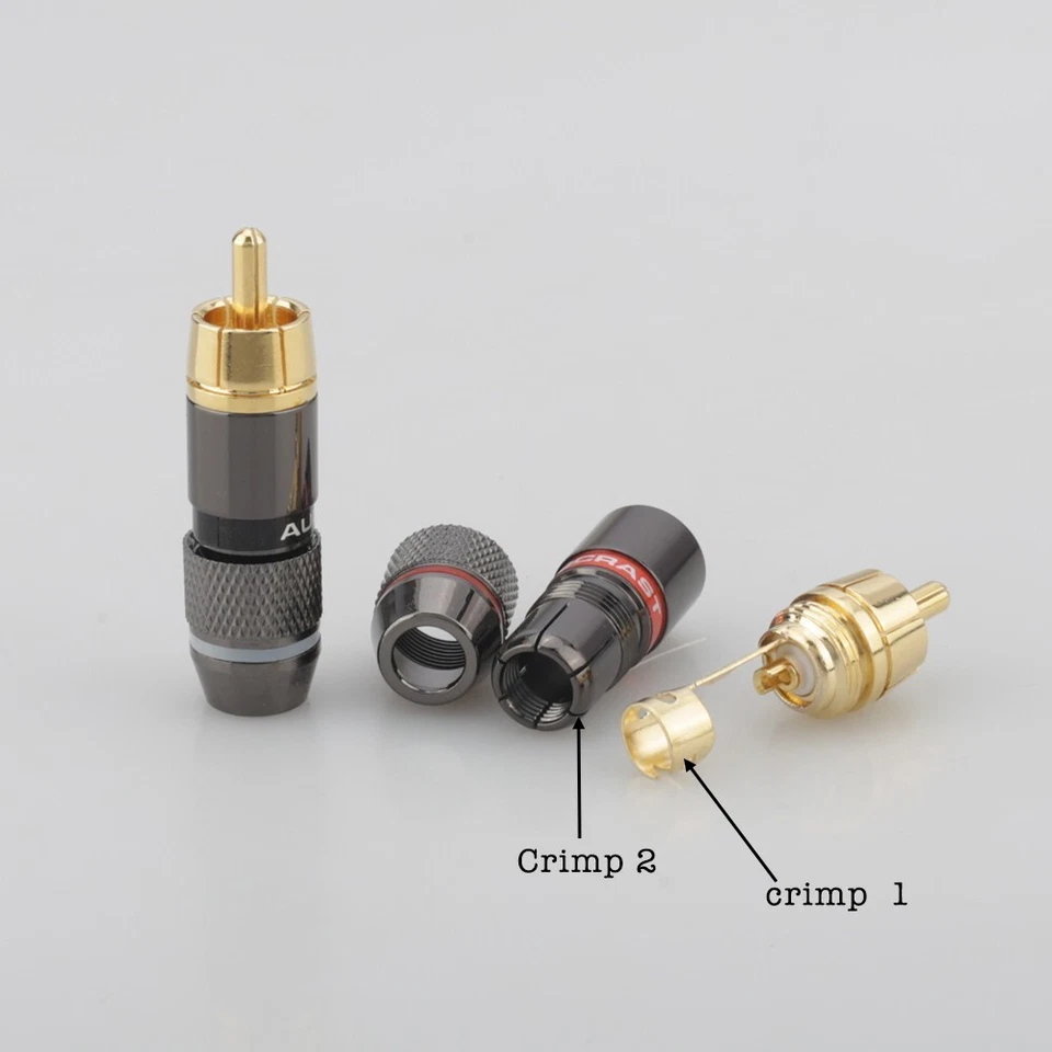 8 peças conectores RCA macho plugue RCA banhado a ouro 6 mm fio de lótus duplo travamento automático - Imagem 4 de 4