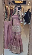 Latest Designer Neutral Silk Kurta And Sharara With Dupatta For Women  Girls