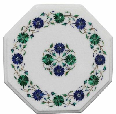 18'' white marble table top center coffee inlay lapis antique stone decor w13