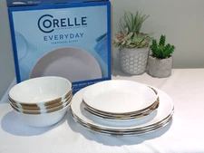 NIB Corelle Everyday Dinnerware 12 Pc Set BRIGHT WHITE Plates & Bowls