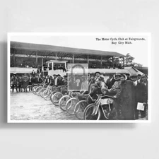 Motorcycle Club Fairgrounds Race Bay City Michigan MI Reprint Postcard