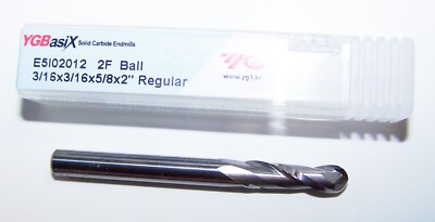 3/16'' (.1875'') CARBIDE END MILL 2 FLUTE BALL END, YG1 E5I02012