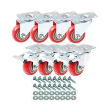 8 Pack 3 Inch Combo Caster Swivel Plate 4 w/Brake & 4 Plate Heavy Duty on Red...